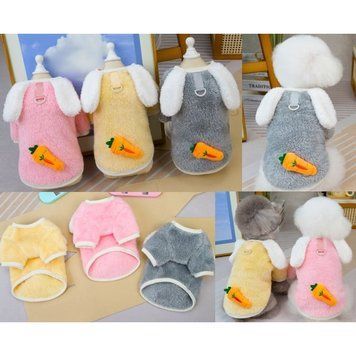 Dog fleece sweater Bunny with carrot, pink, S