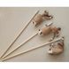 Cat teaser wand Wooden with linen mouse 40 cm, beige
