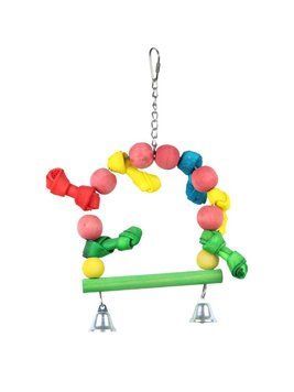 Parrot Cage Swing with wooden beads and bells, 30&times;15 cm