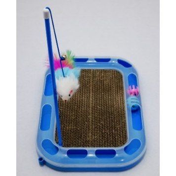Cat scratcher Cardboard with track and teaser 36.5&times;28 cm, blue